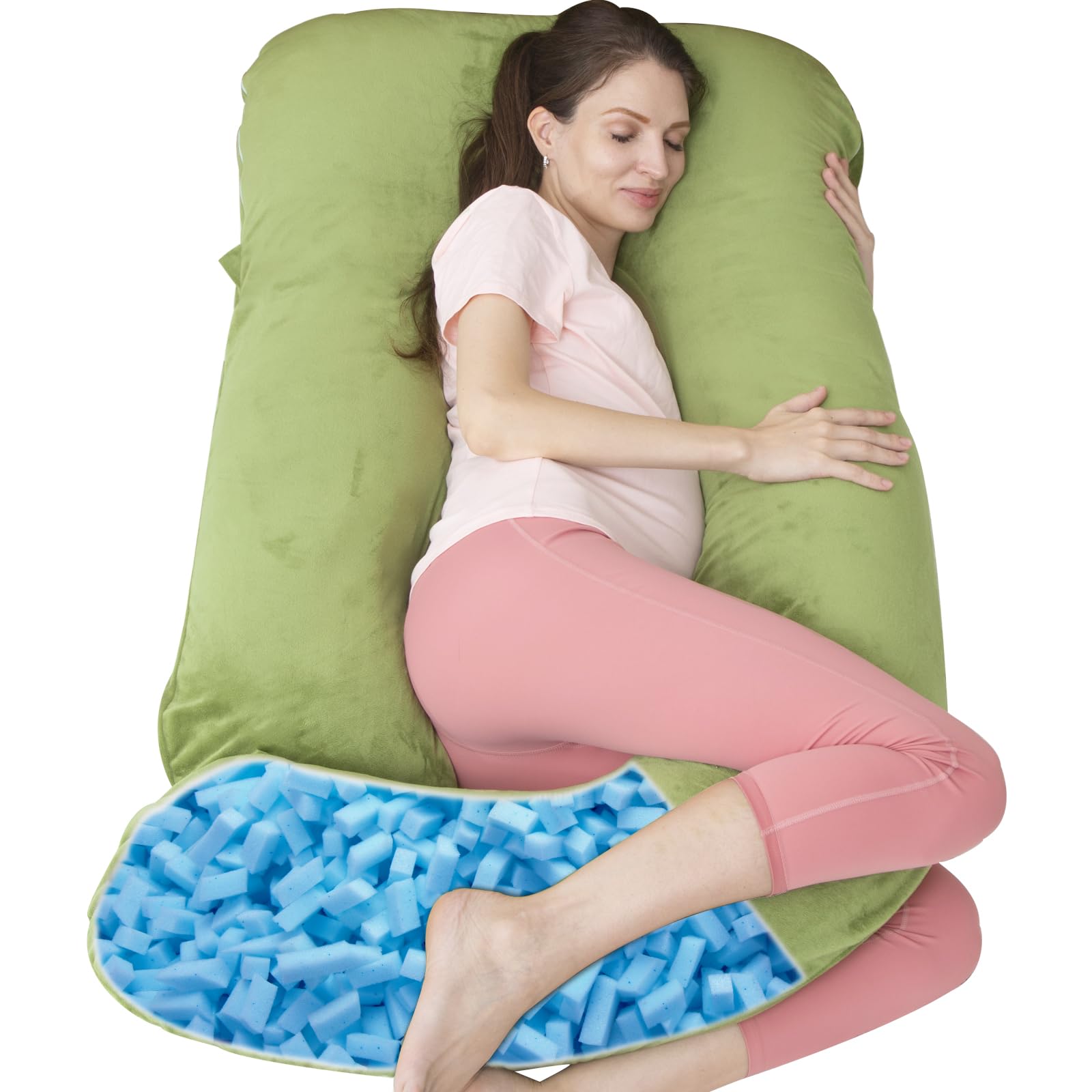 TaiBest 55 Inch U-Shaped Memory Foam Pregnancy Pillow with Velvet Cover