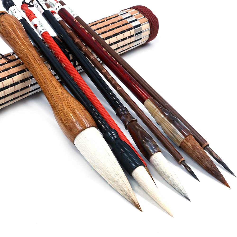 ANCLLO Chinese Calligraphy Brush Set - 7pc Kanji Sumi Drawing Brushes