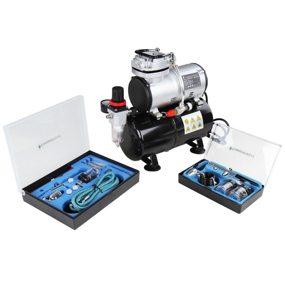 Timbertech Airbrush Kit with 1/6 HP Compressor, 3L Tank & 2 Guns