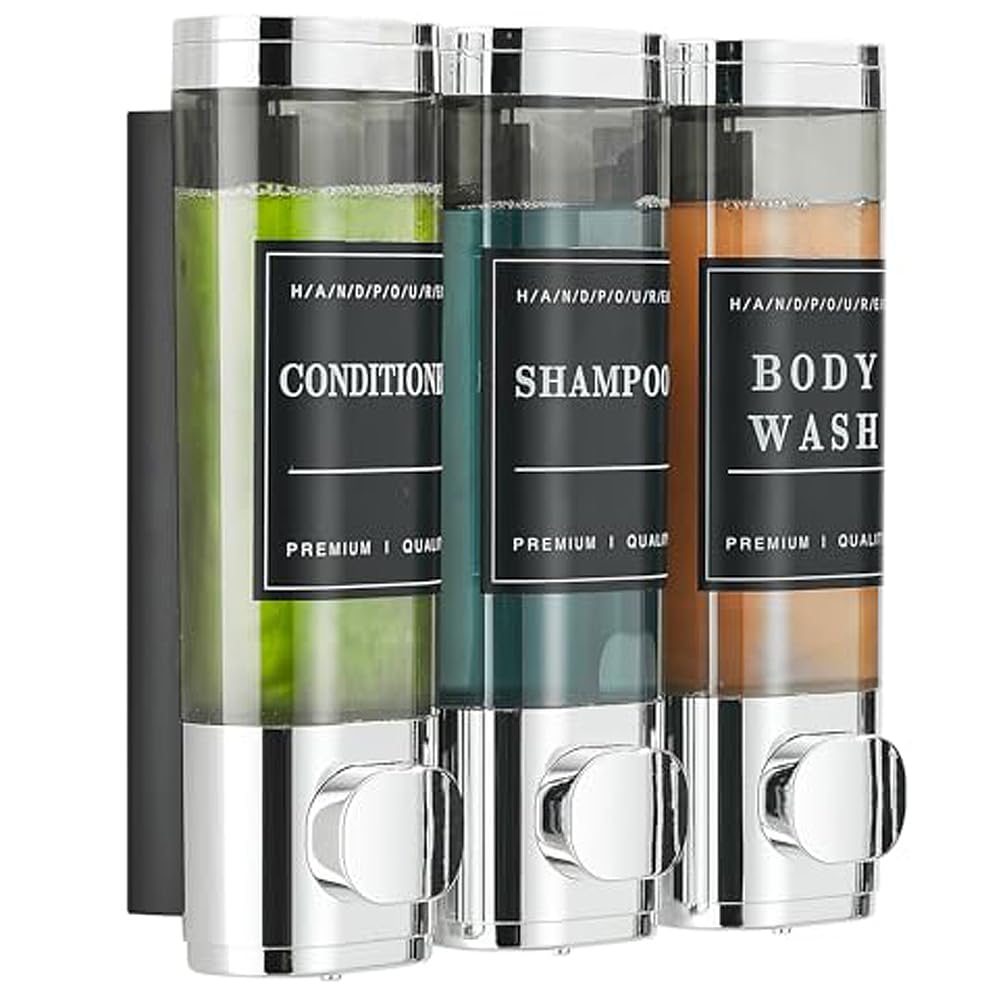 Jolof Store 3-Chamber Shower Soap Dispenser | No-Drill Wall Mount Chrome