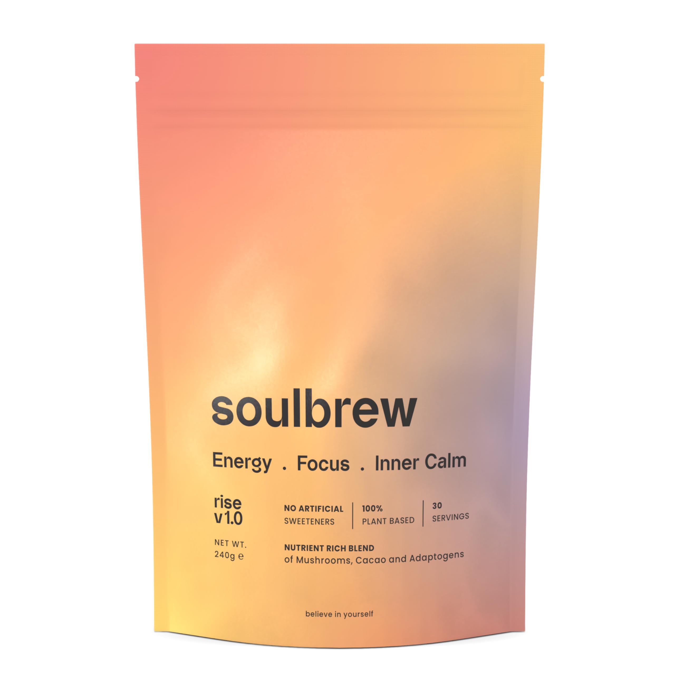 SoulBrew Rise Mushroom Coffee Alternative - Nootropic Blend - 30 Servings