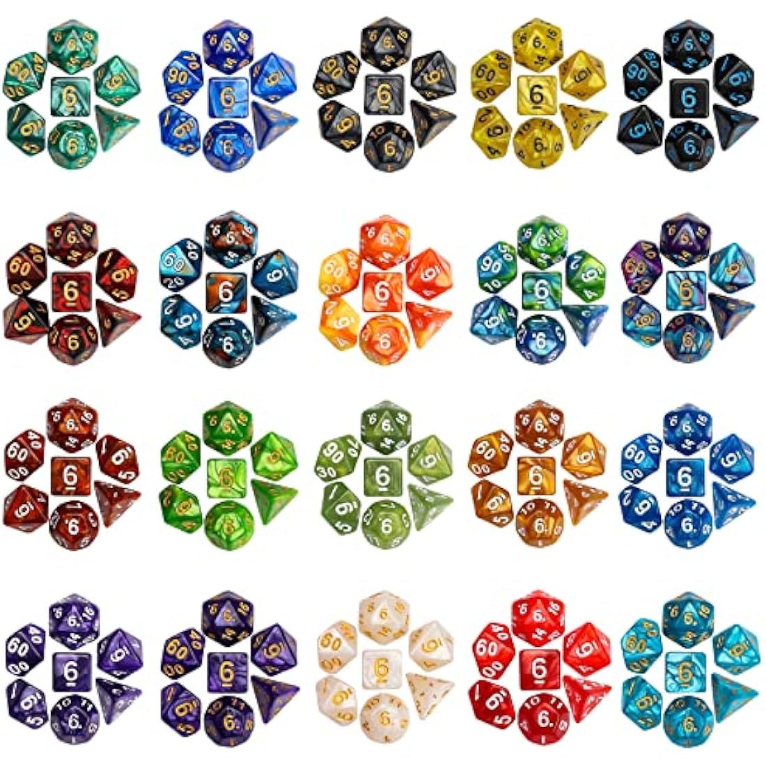 Polyhedral DND Dice Set - 20 Sets of 7 for RPG and MTG