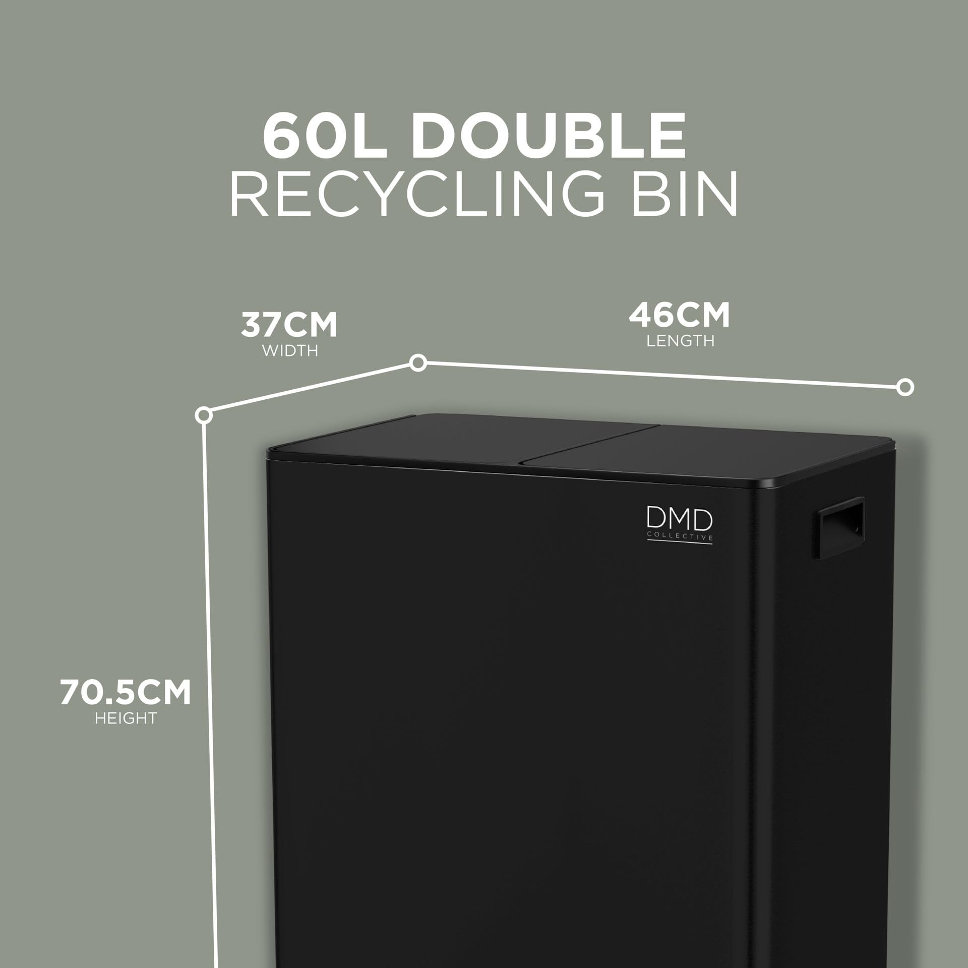 DMD 60L Dual Stainless Steel Recycling Bin with 3L Compost Bin