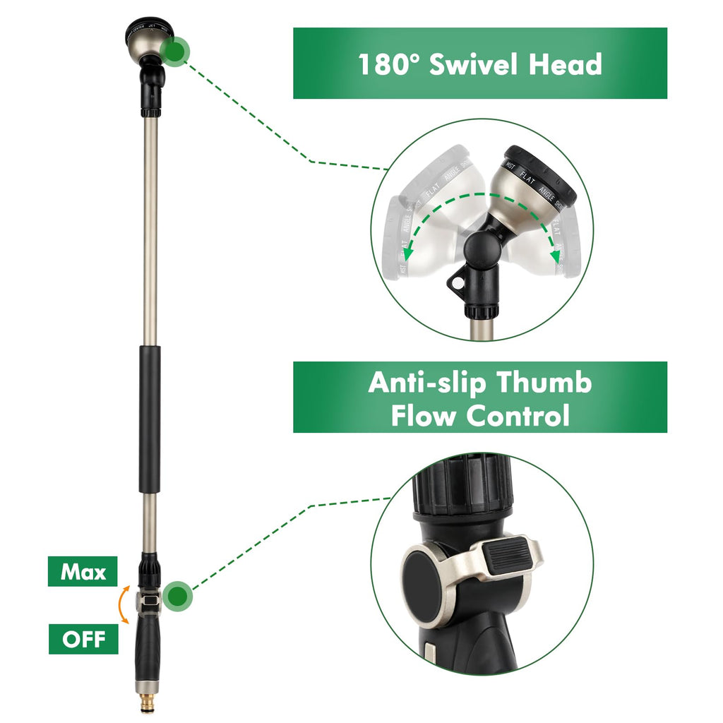 Restmo 94cm Heavy Duty Metal Watering Lance | 10 Pattern Garden Hose Wand