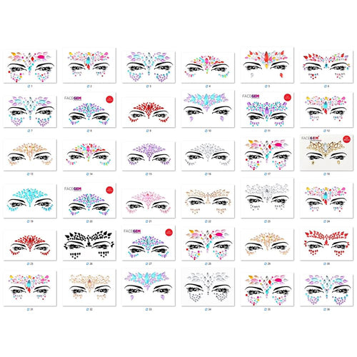 100 PCS Face Gems - Self-Adhesive Rhinestone Body Jewels