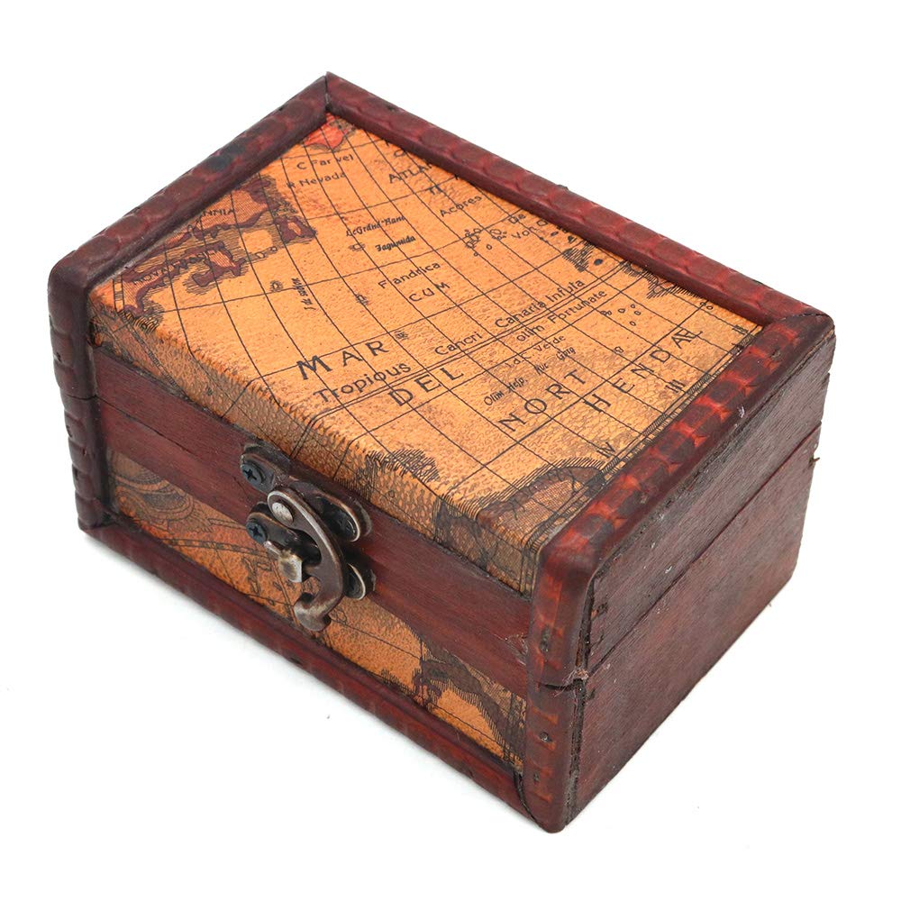 POFET Vintage Metal Lock Wooden Storage Box Jewelry Treasure Organizer Chest Case Gift Box - Map - image 2