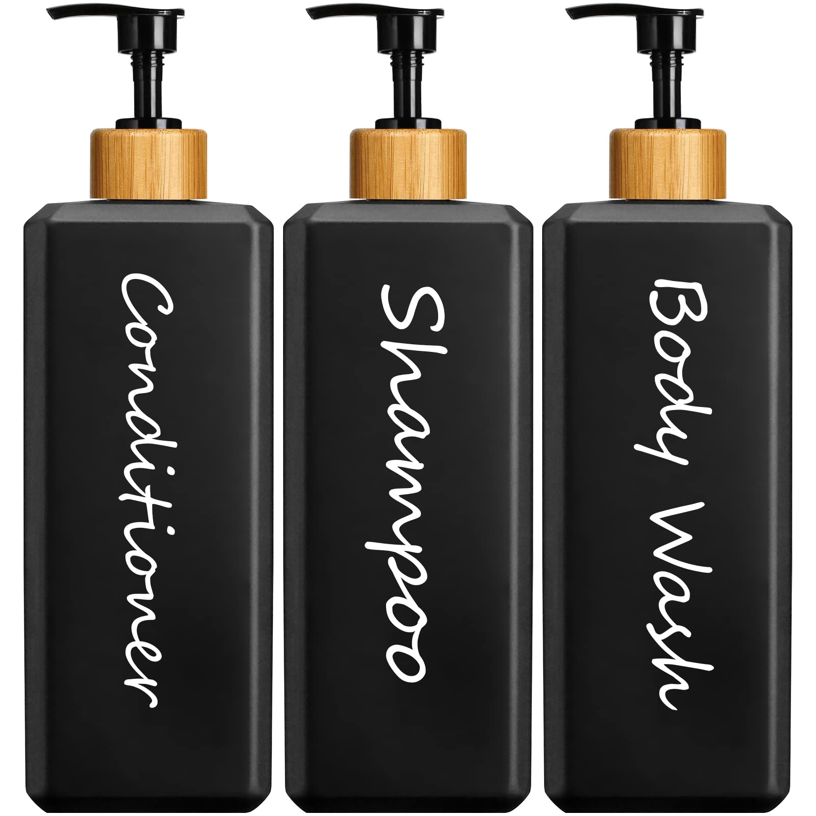 GMISUN Refillable Shampoo and Conditioner Bottles with Bamboo Pump | 3 Pack