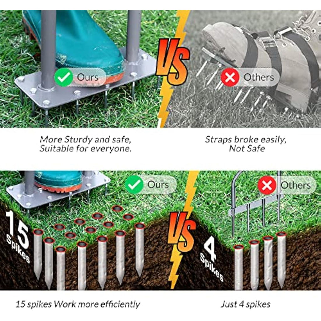 Walensee Manual Lawn Aerator – 15 Spike Iron Dethatching Tool for Yard