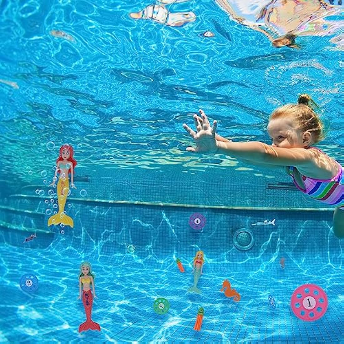TOPWAYS Pool Diving Toy Set – 8 Piece Mermaid & Torpedo Training Toys