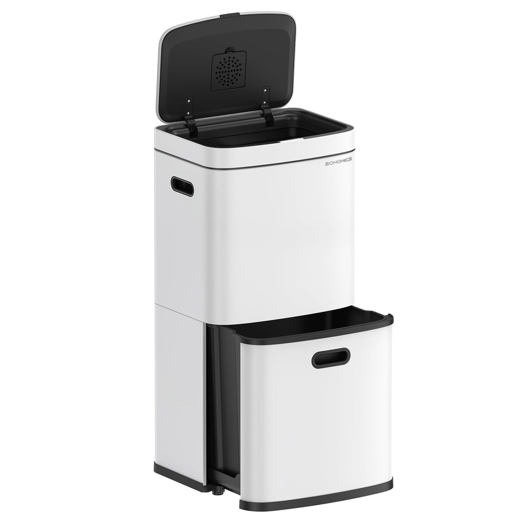 SONGMICS 3-Compartment Kitchen Bin | 50L Steel Recycling Bin with Filter