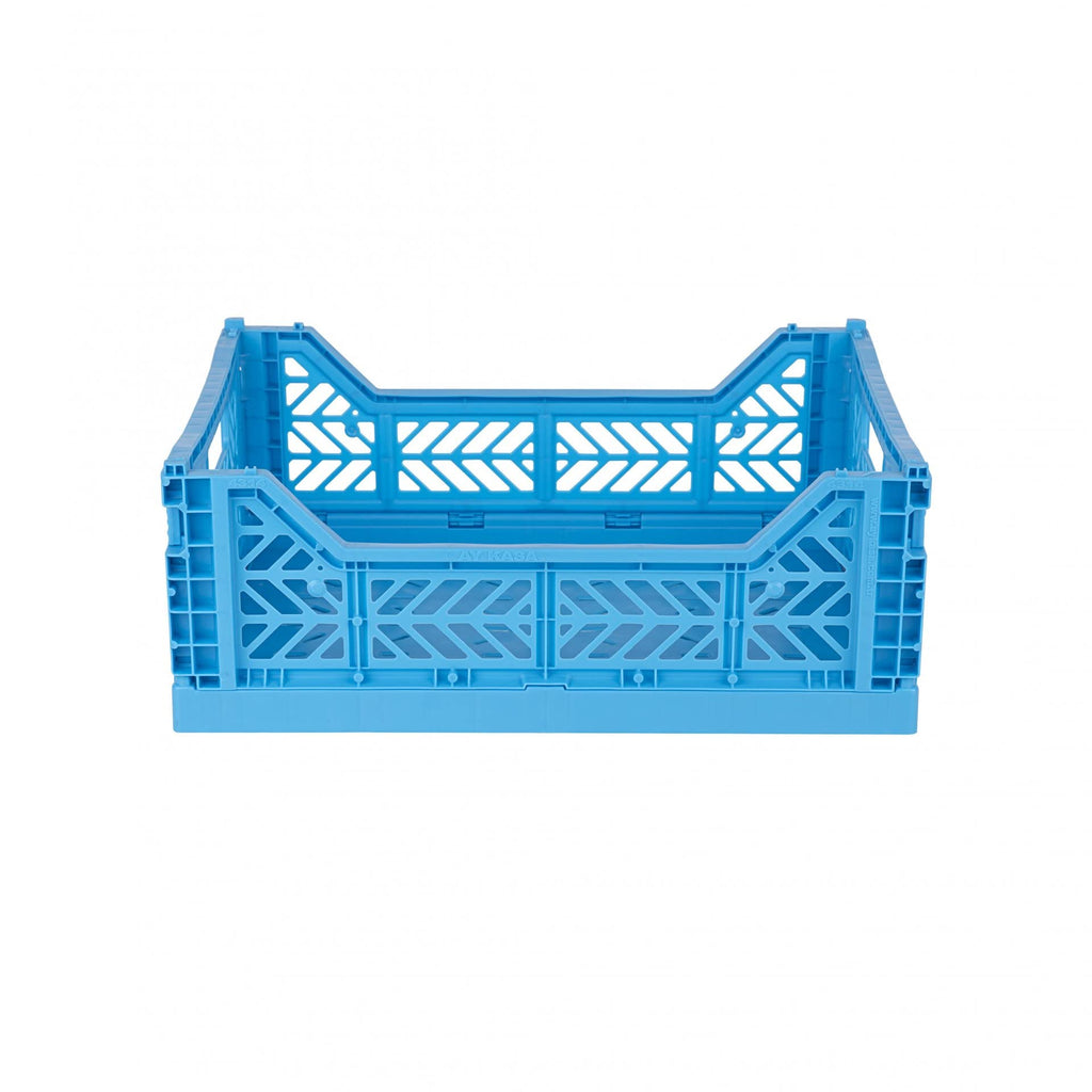 AYKASA Folding Crate, Sturdy Folding Box, Plastic, Stackable, Turquoise, Midi 40 x 30 x 14 cm