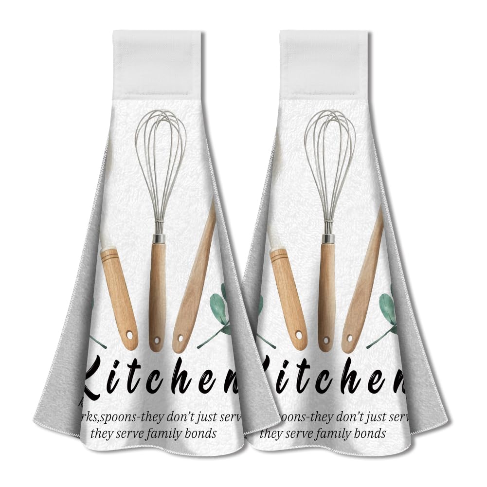 WADORN Microfiber Kitchen Hand Towels – 2Pcs Absorbent Hanging Dish Cloths
