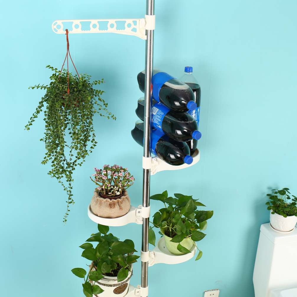 BAOYOUNI 5-Tier Tension Pole Plant Stand | Stainless Steel Flower Rack