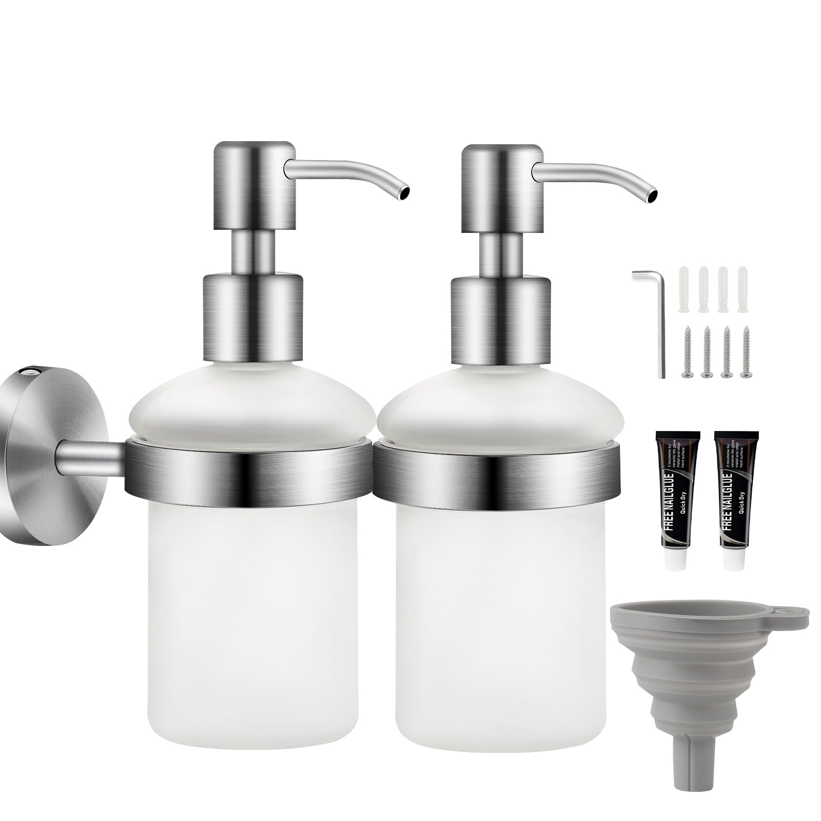 EXLECO 2-Piece Wall Mounted Soap Dispenser Set | 304 Stainless Steel