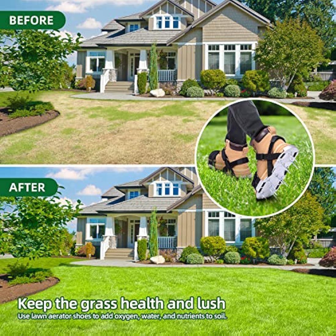 Ohuhu Lawn Aerator Shoes – Metal Spike Sandals with 900D Straps