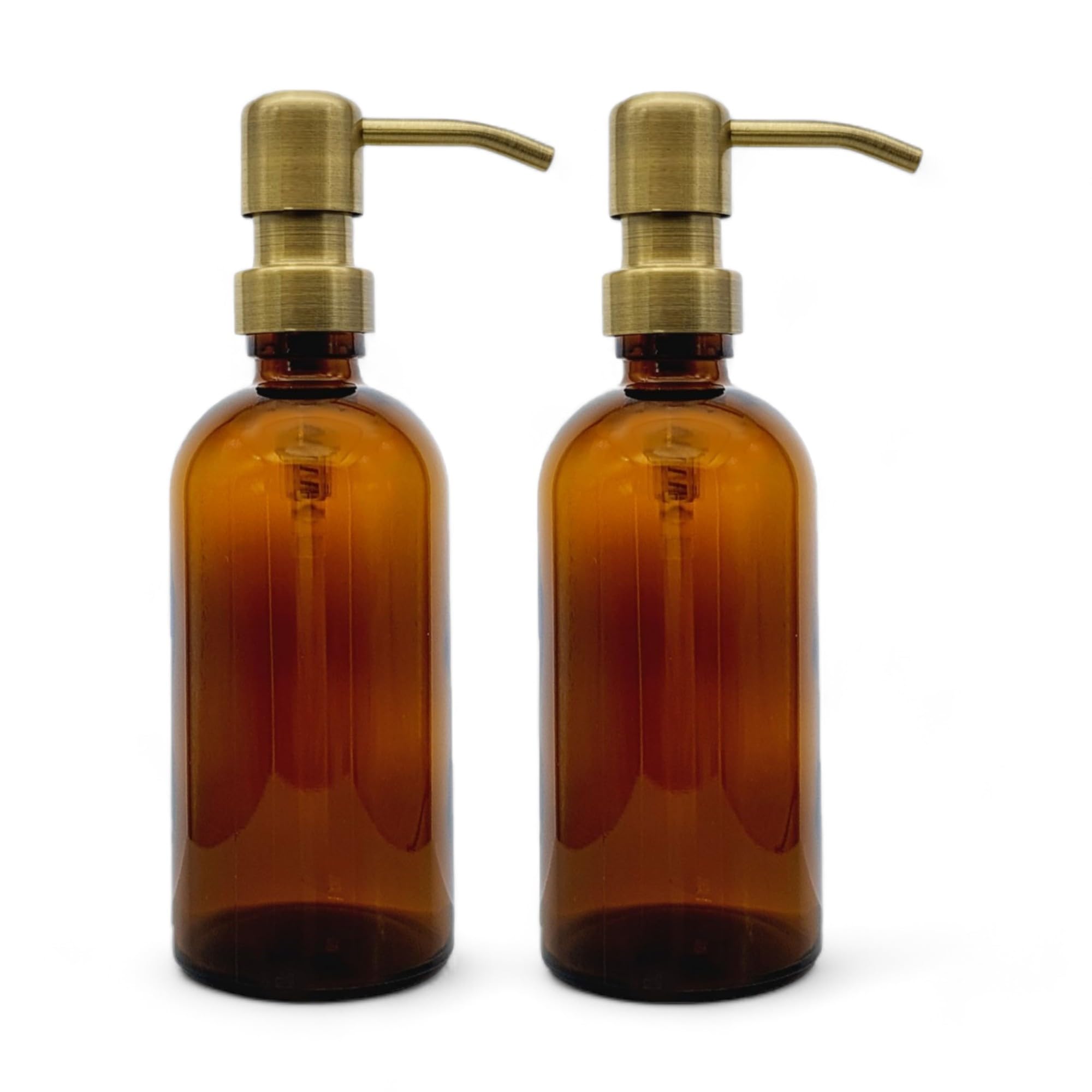 Amber Glass Soap Dispenser Bottles - 300ml with Brass Pumps