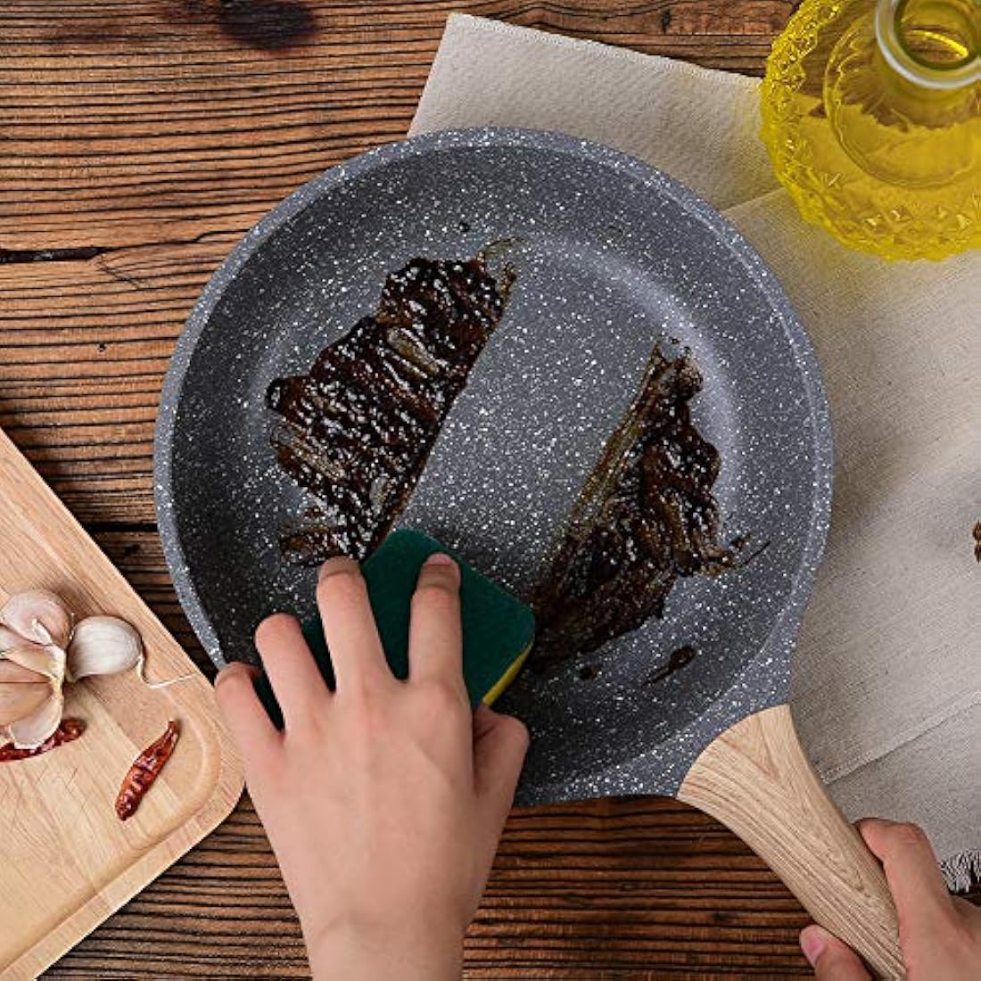 ZUOFENG 24cm Nonstick Frying Pan | Granite Stone Induction Skillet