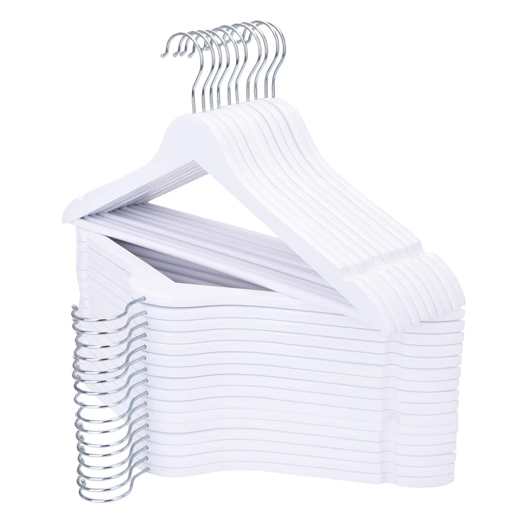 Edergoo White Wooden Hangers 30 Pack – Solid Wood Suit Hangers with Swivel Hook