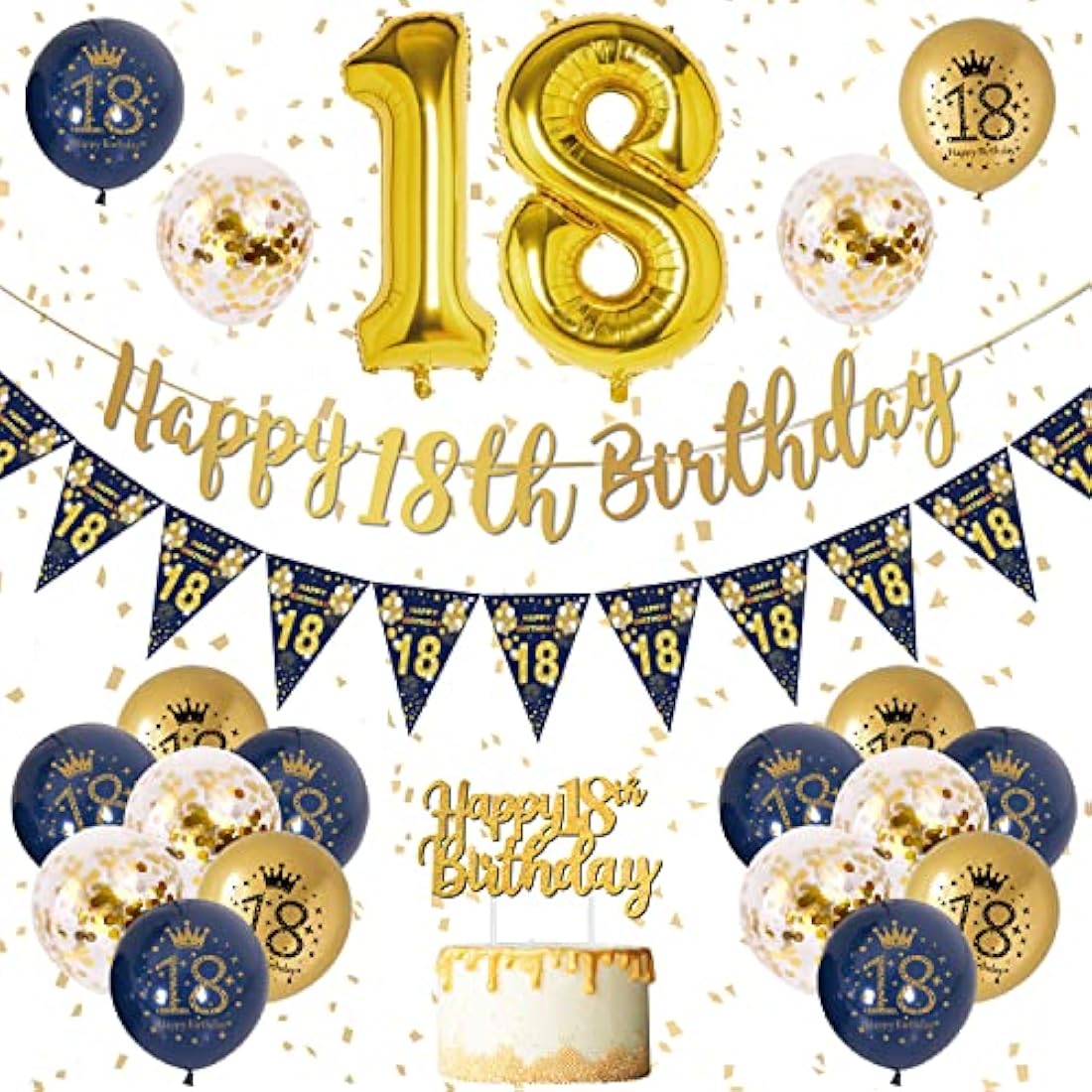 Jolof Store 18th Birthday Decorations – Navy Blue and Gold Balloon Kit
