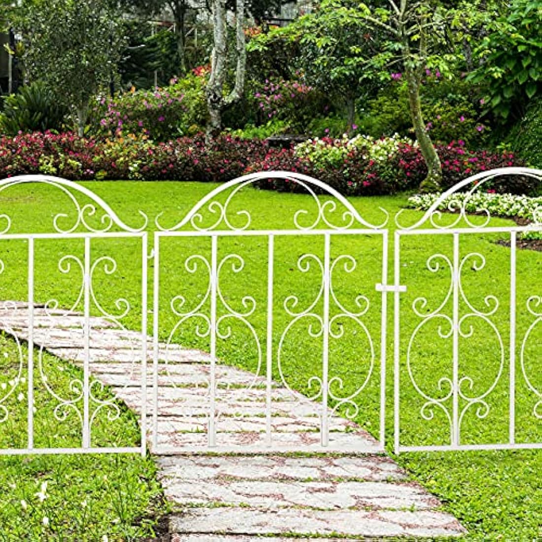 Relaxdays Ornate Steel Garden Gate – Vintage White Fence, 185 x 98.5 cm