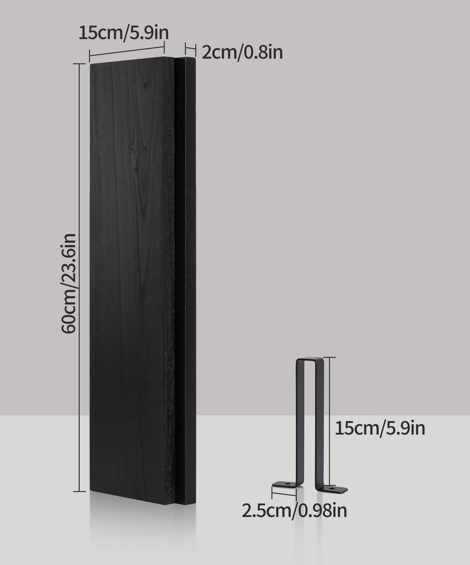 Gronda Black Floating Shelves – 60cm Paulownia Wood Wall Shelf, Set of 2