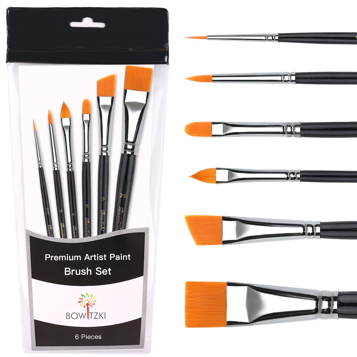 Bowitzki Face Paint Brush Set | 6pcs Synthetic Artist Brushes for Body