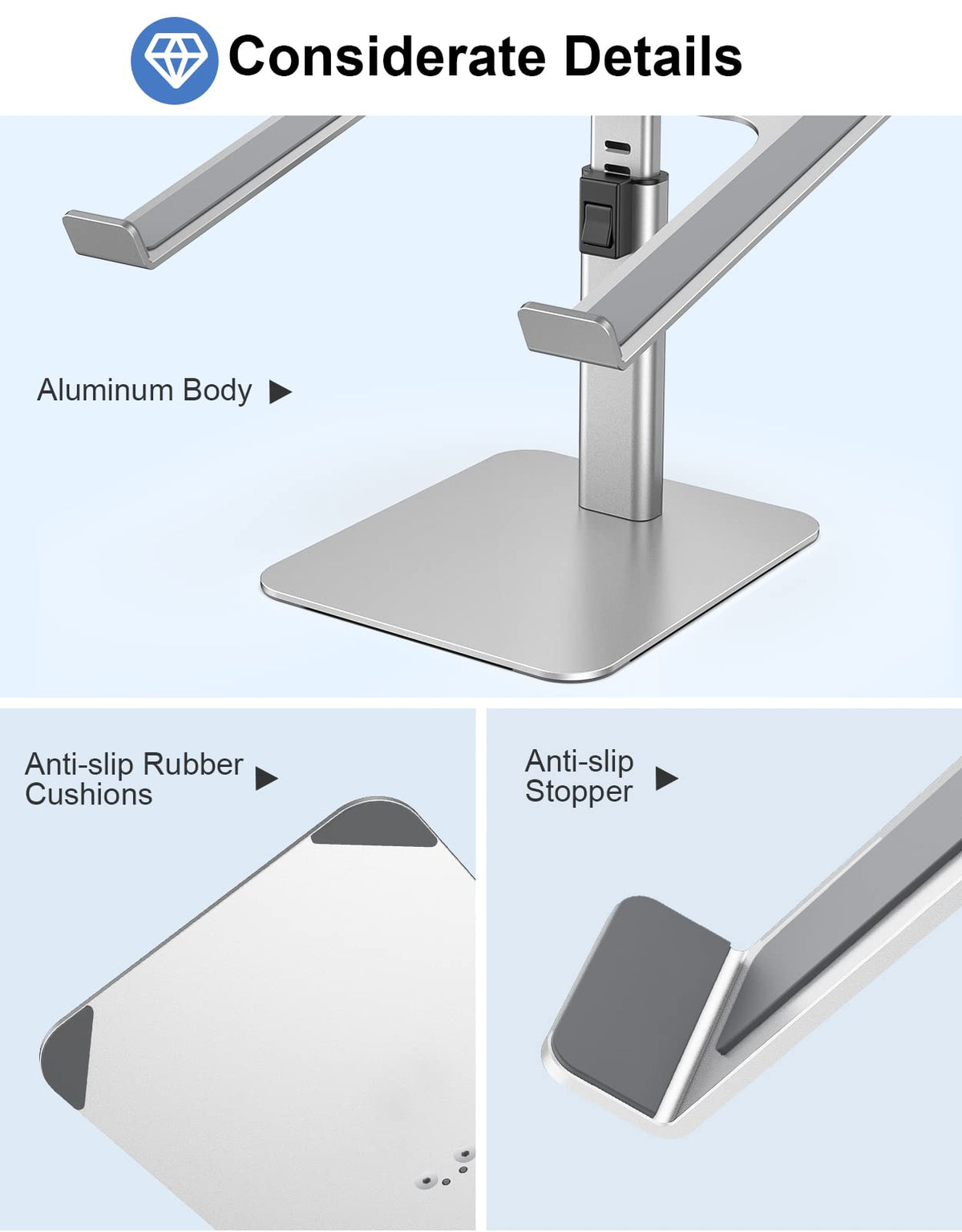 Babacom Laptop Stand for Desk, 8 Adjustable Height Aluminum Laptop Riser - image 5