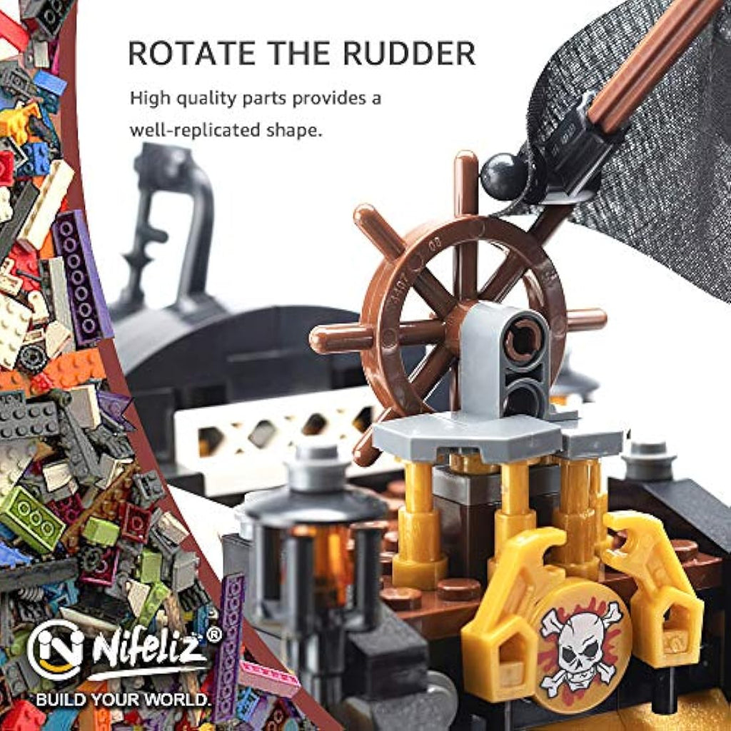 Nifeliz Black Pirate Ship Building Blocks Model Kit - 1334 Pieces