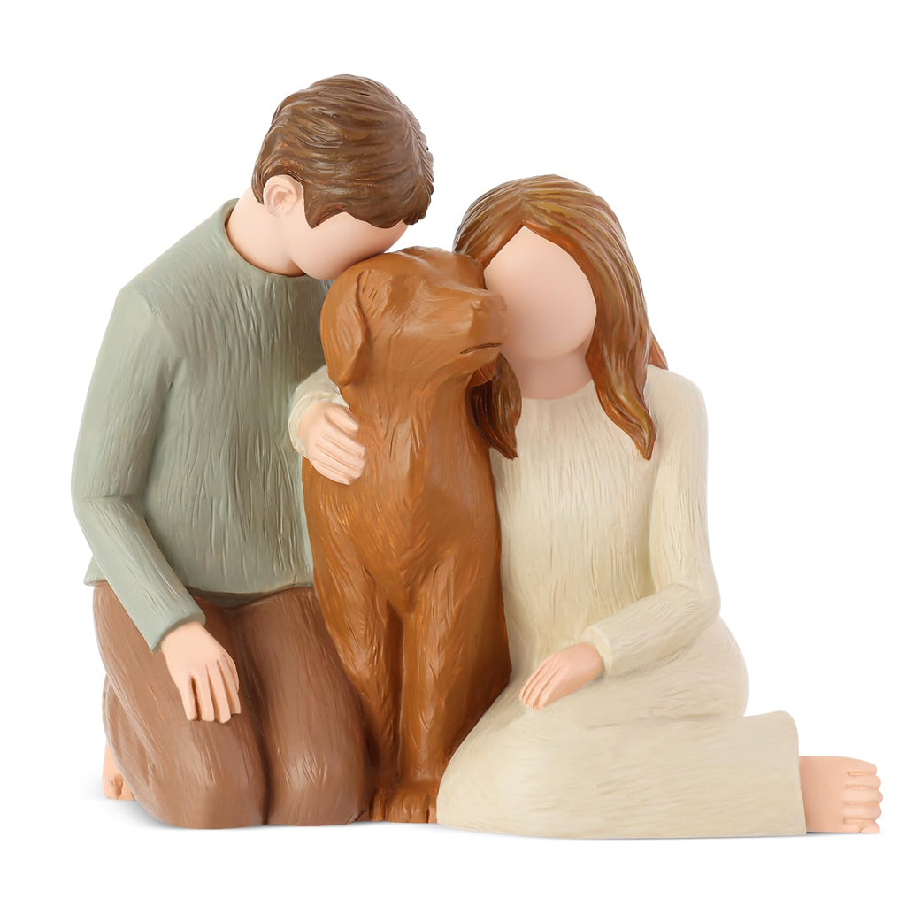 Carracci Couple with Dog Figurine – Resin Pet Memorial Statue for Lovers