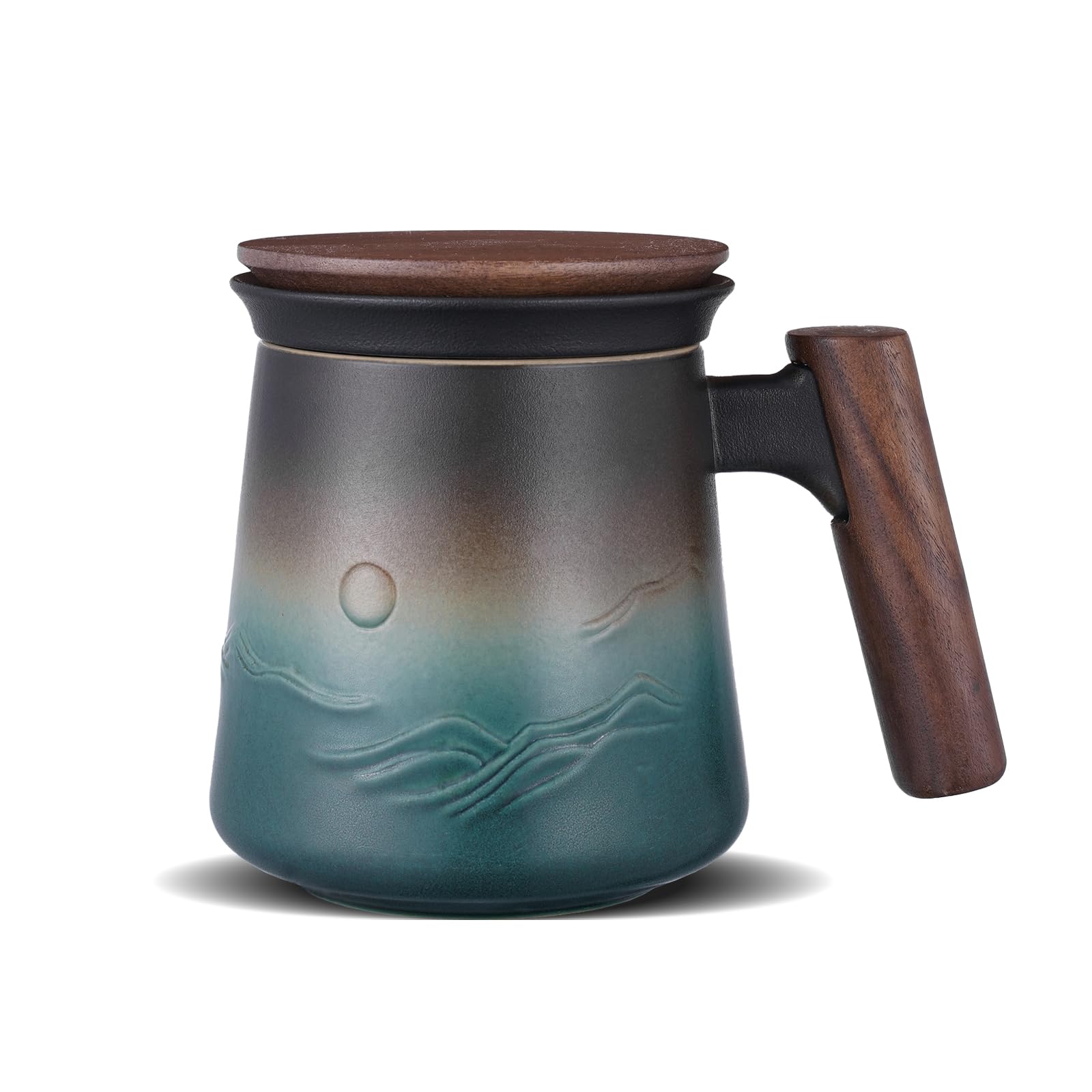 ZENS Panda Ceramic Tea Infuser Mug with Wood Handle & Saucer, 430ml