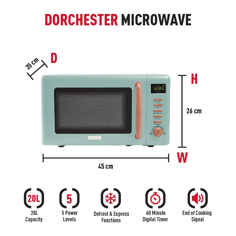Haden Dorchester 20L Digital Microwave – 800W Green & Wood Effect
