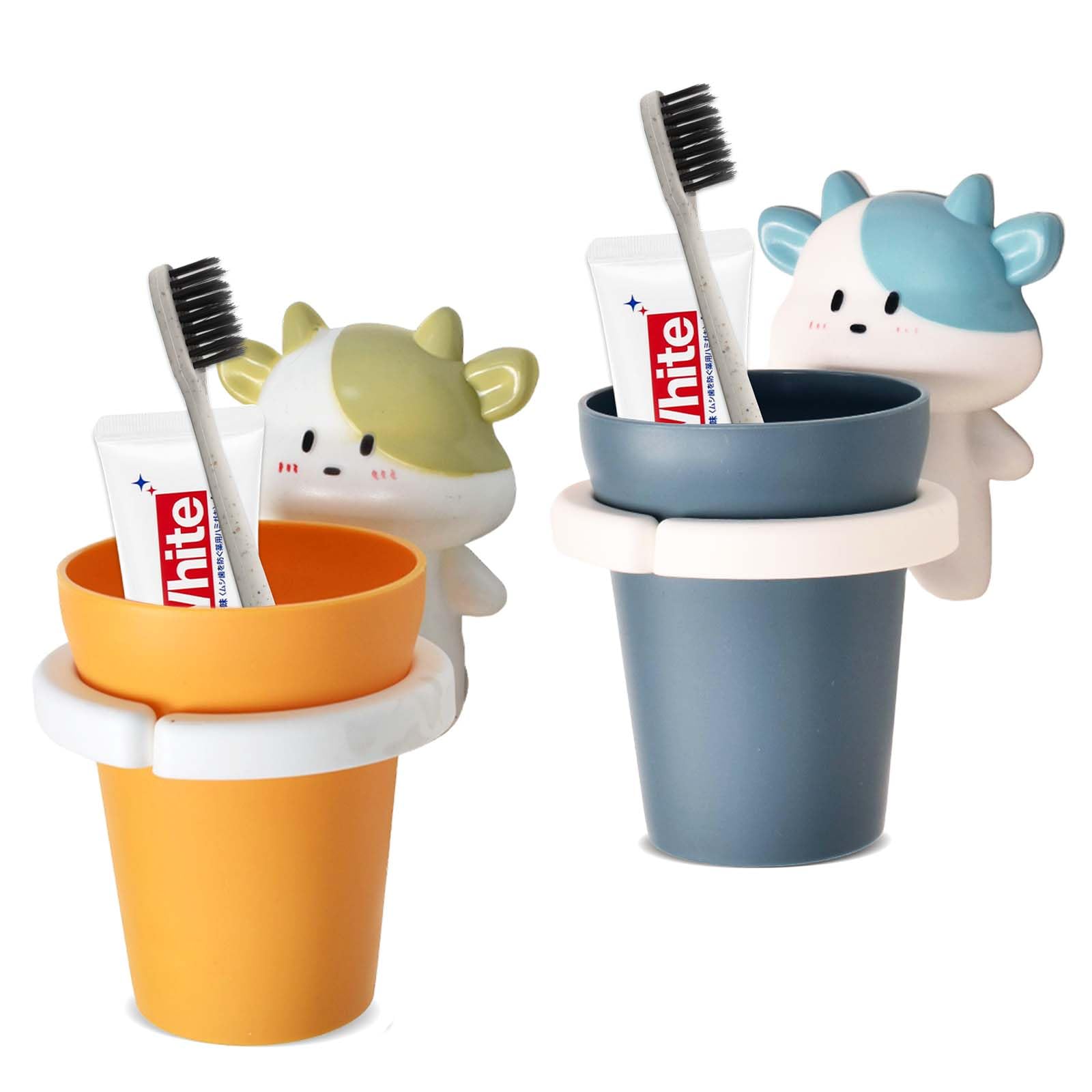 Kids Toothbrush Holder – 2 Pack Wall Mounted Cartoon Calf Cup