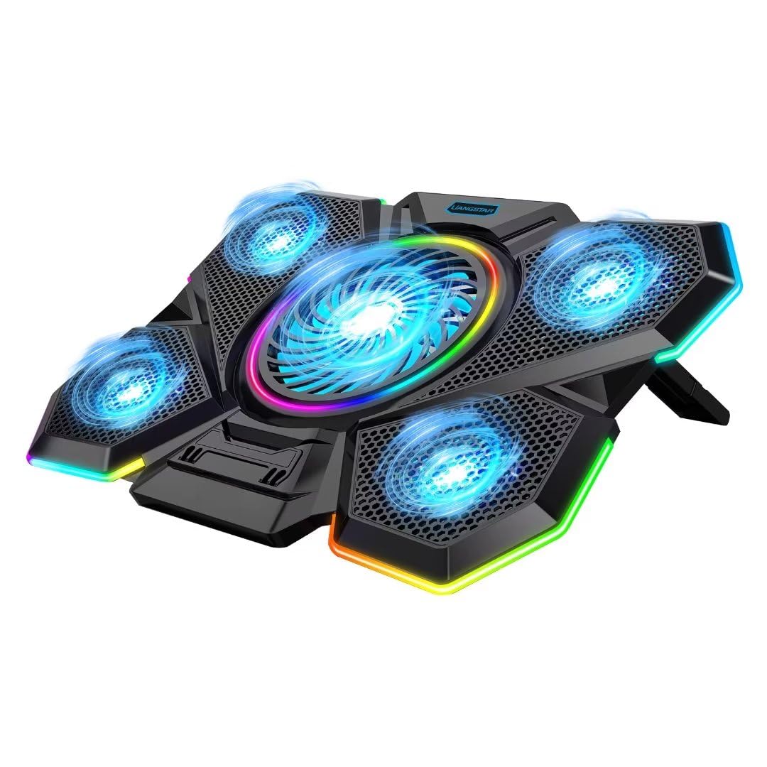 LIANGSTAR Laptop Cooling Pad – RGB Stand with 5 Silent Fans for 12-17"