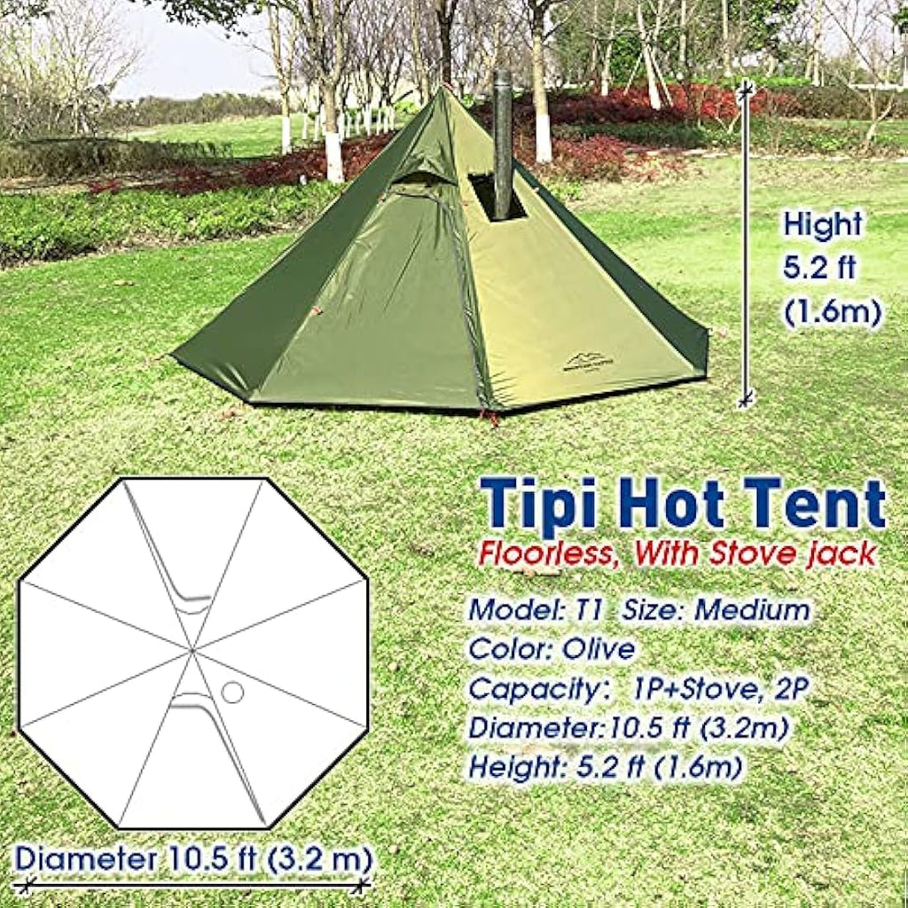 3 Person Lightweight Tipi Hot Tent | Waterproof Polyester