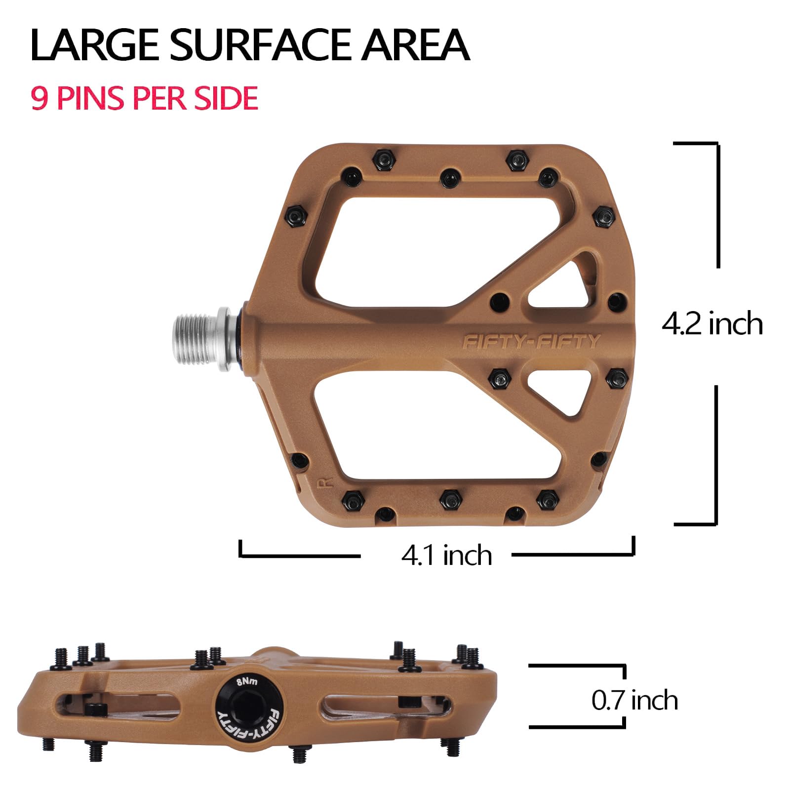 FIFTY-FIFTY MTB Pedals – Nylon Composite 9/16" Wide Flat Platform (Gum)