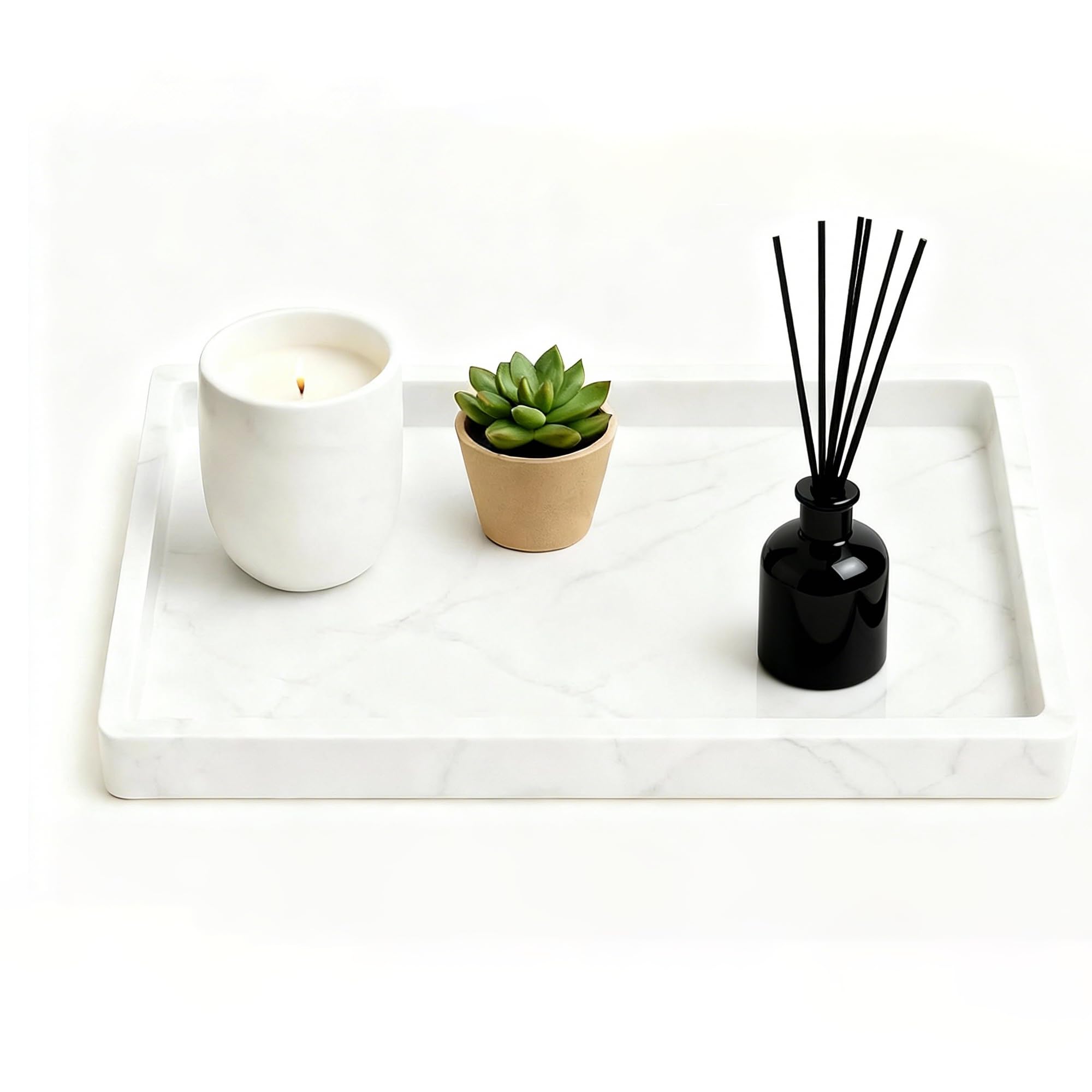 XINSUO Silicone Bathroom Vanity Tray | Marble White Cosmetic Organiser