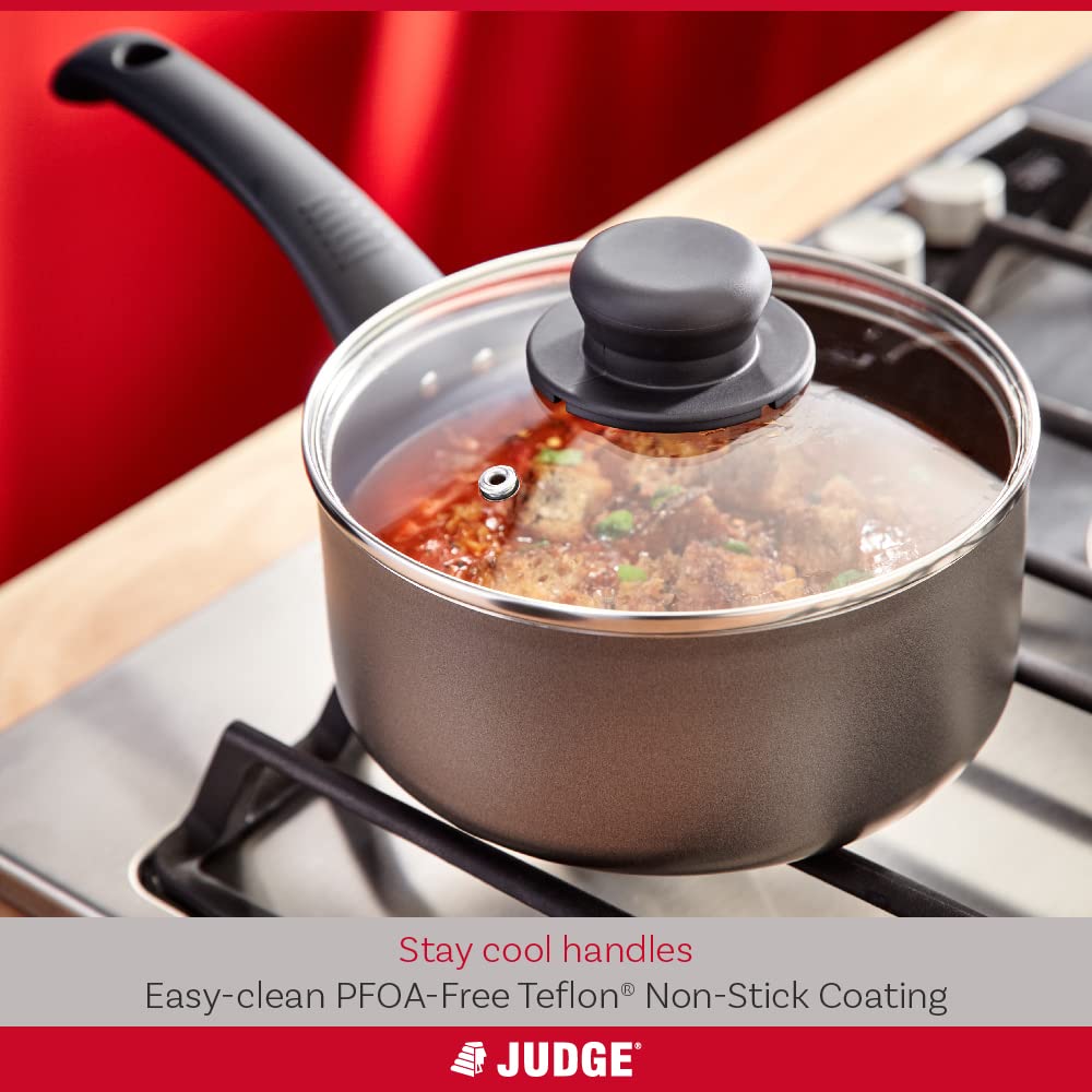 Judge Everyday Non-Stick Saucepan Set with Glass Lids, 3-Piece