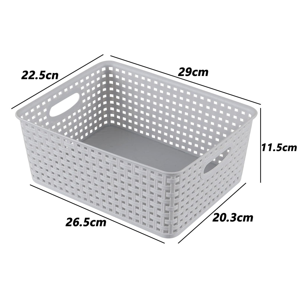 Yuright 4 Pack Plastic Woven Storage Baskets for Desktop Shelf, Light Gray - image 2