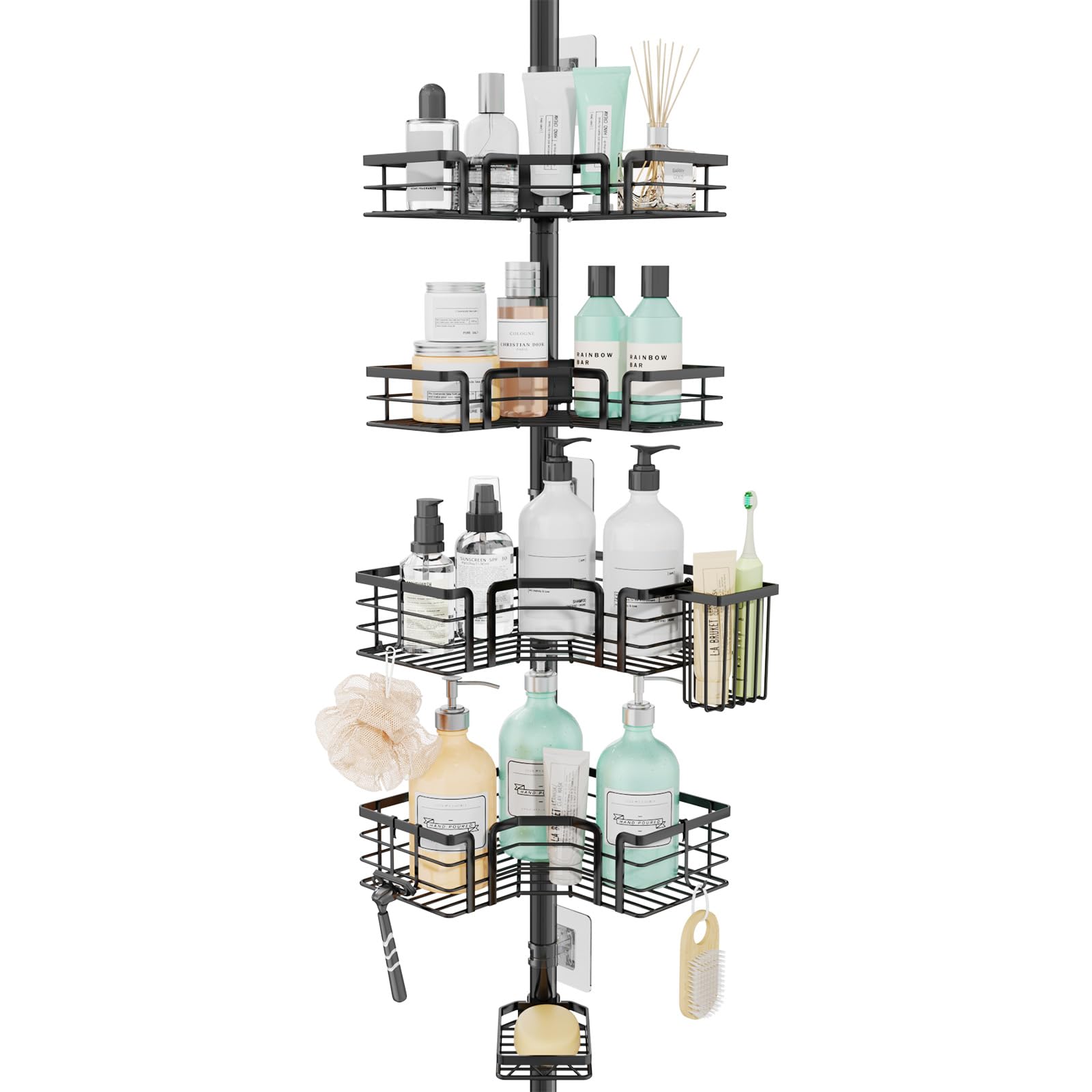 SWTYMIKI 4-Tier Tension Rod Shower Caddy – Rustproof Corner Organizer