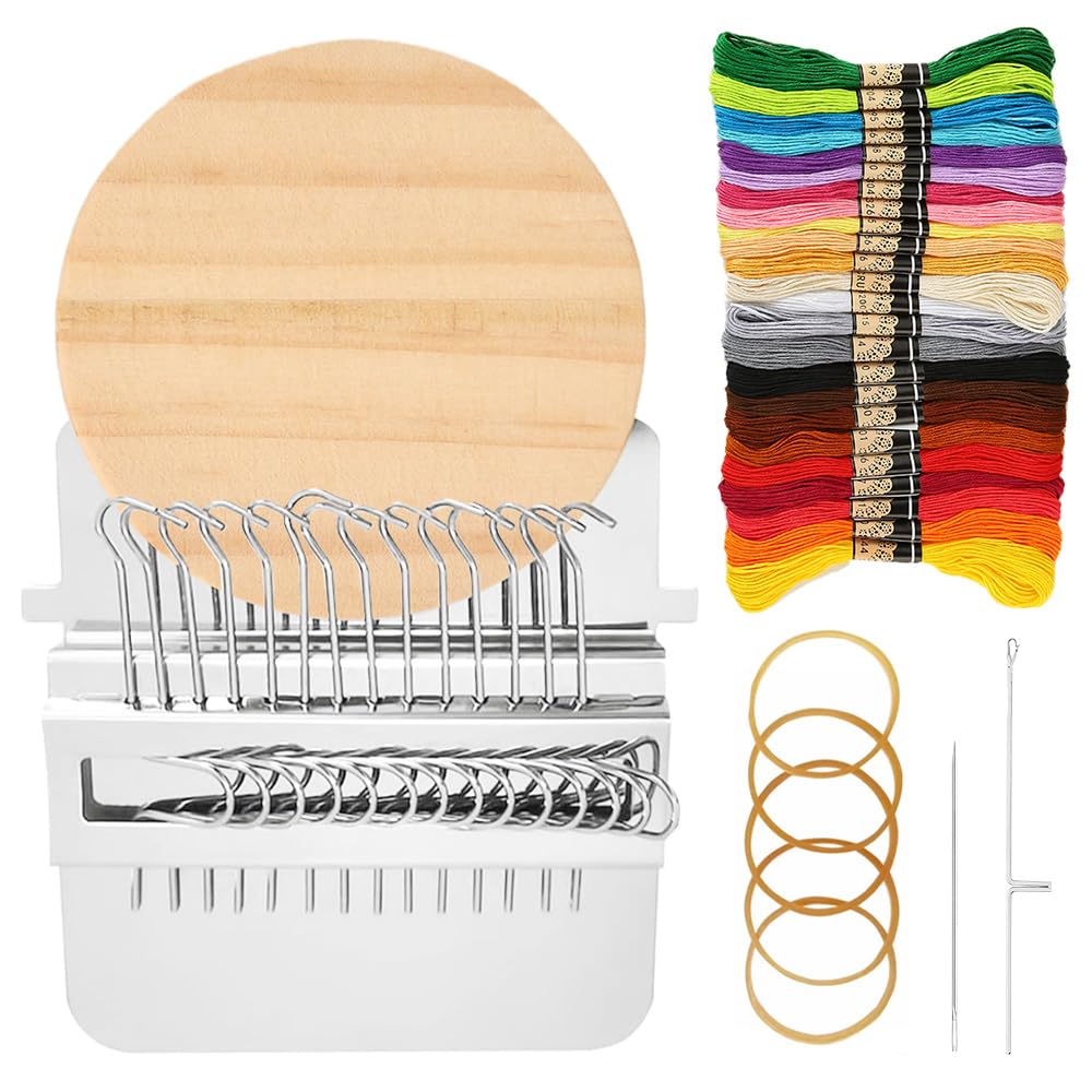 14-Hook Darning Loom Kit with 24 Color Threads for DIY Mending