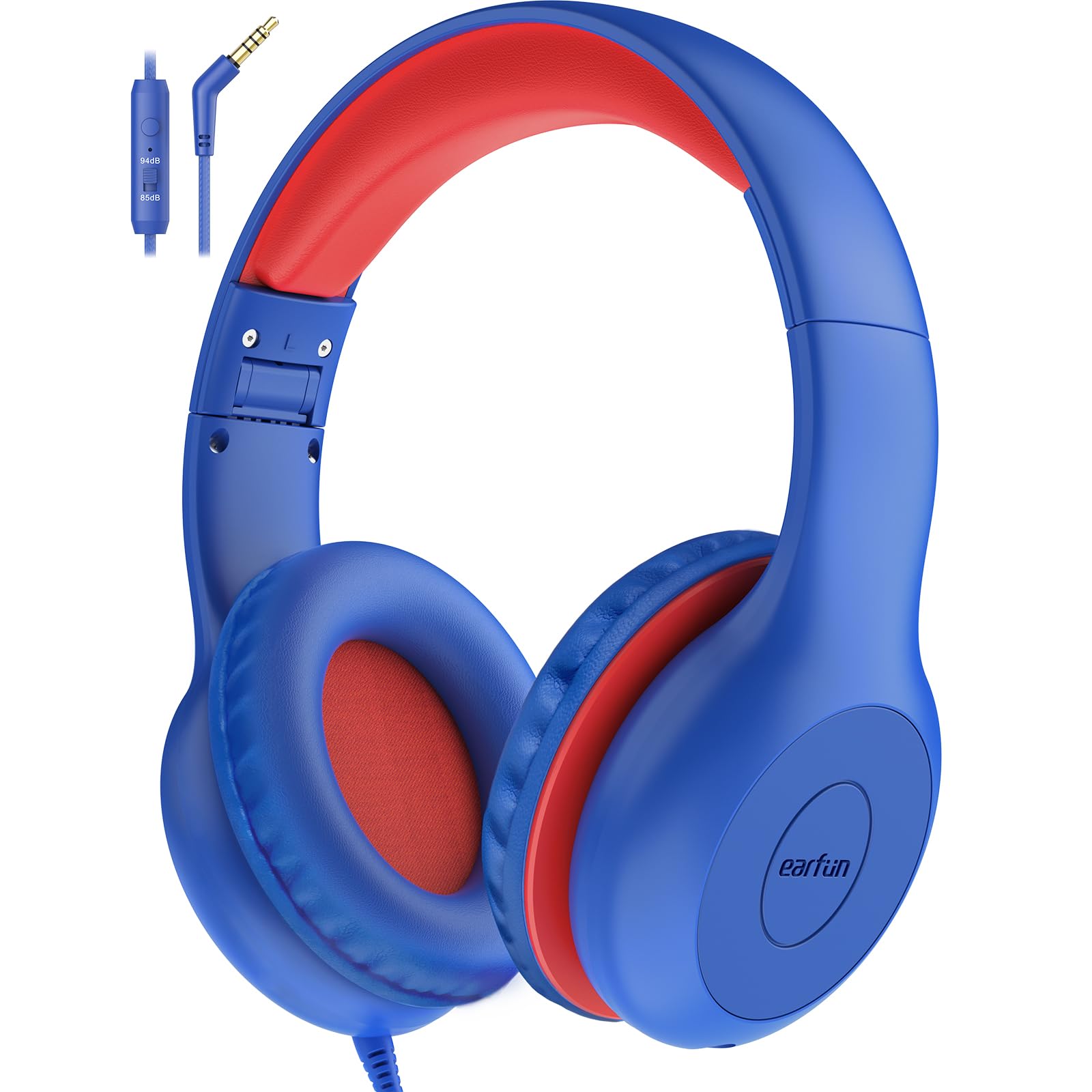 EarFun Kids Wired Headphones | 85/94dB Volume Limit – Navy Red