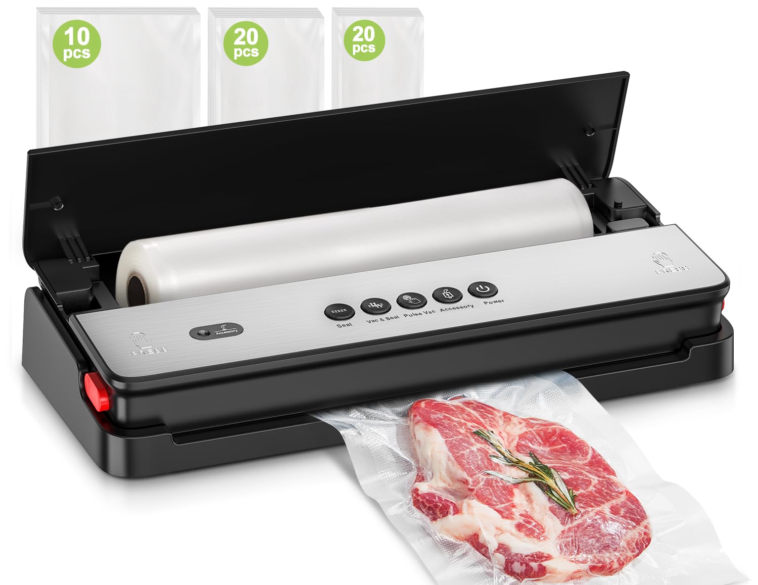 Bonsenkitchen Vacuum Sealer Machine with Built-in Cutter and 50 Bags