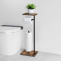 UOMIO Freestanding Toilet Roll Holder Stand with Wooden Storage Shelf