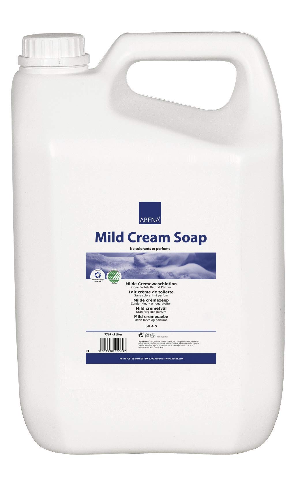 ABENA Mild Cream Soap – Fragrance Free pH Balanced Hand Wash – 5 Litre