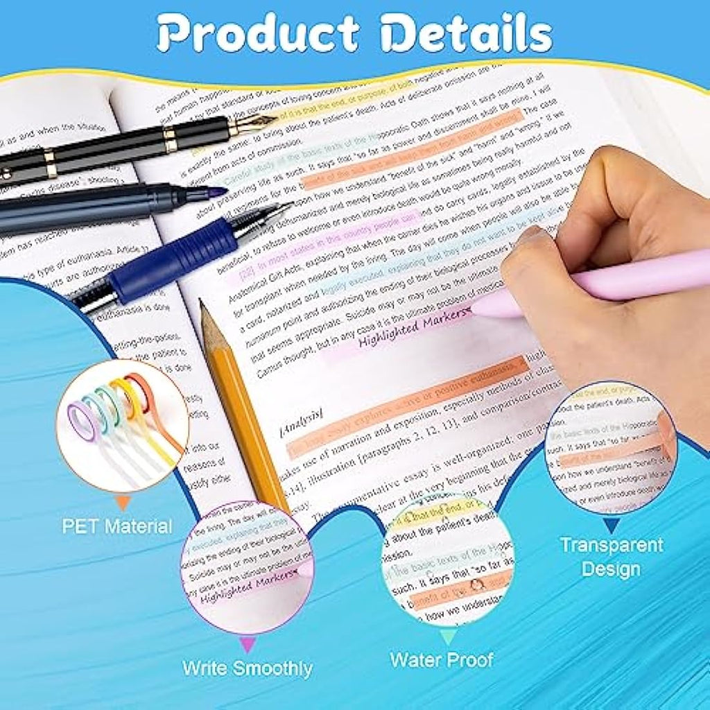 Hoiny Highlighter Tape | 10 Rolls Transparent Sticky Annotation Strips