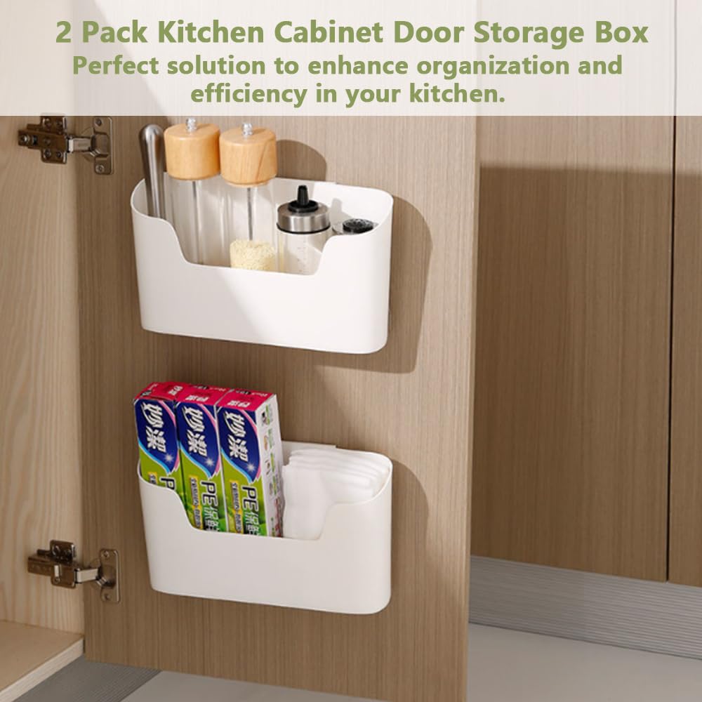 KARBAG 2 Pieces Kitchen Cabinet Door Storage Box, Self-Adhesive Wall Mounted Storage Box Wrap Organizer Container Storage Organizer Space Saving for - image 5