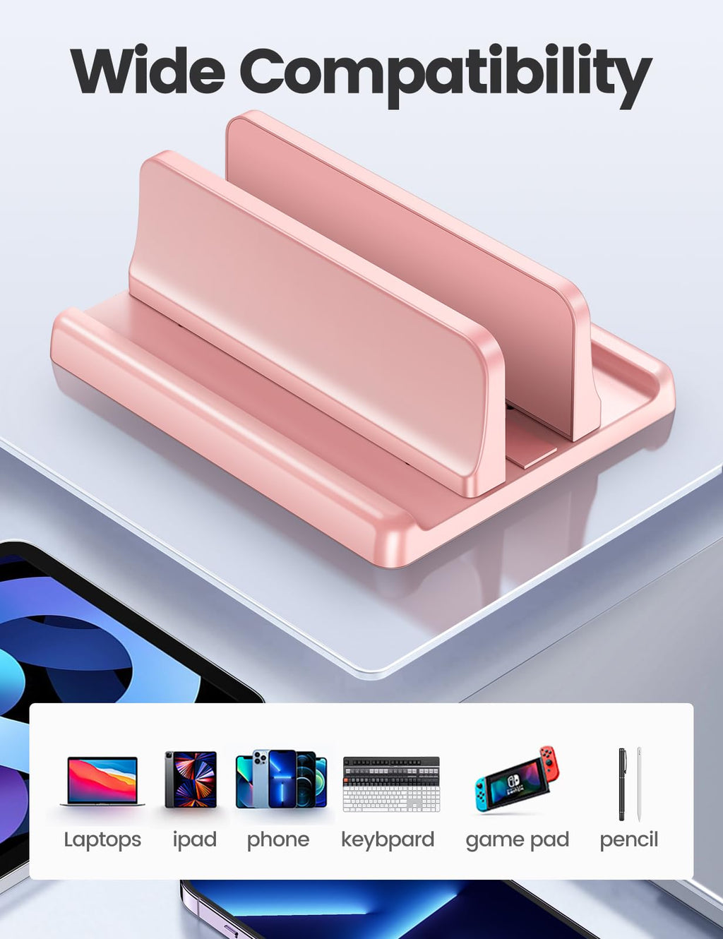 Vaydeer Vertical Laptop Stand Holder Plastic Adjustable Dock for MacBook Pro, Air, HP, Dell, Microsoft Surface, Lenovo, Up to 17.3 Inches Pink