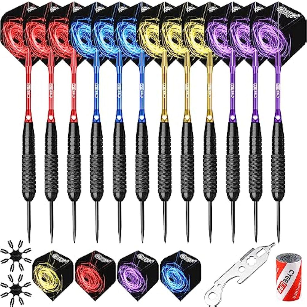 CyeeLife Steel Tip Darts Set – 12pcs Professional Beginner Darts