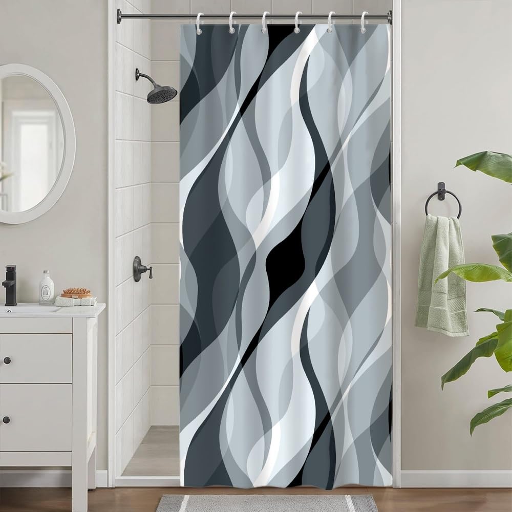 Uiiooazy Shower Curtain – Blue Grey Gradient Stripes – 90 x 180 cm