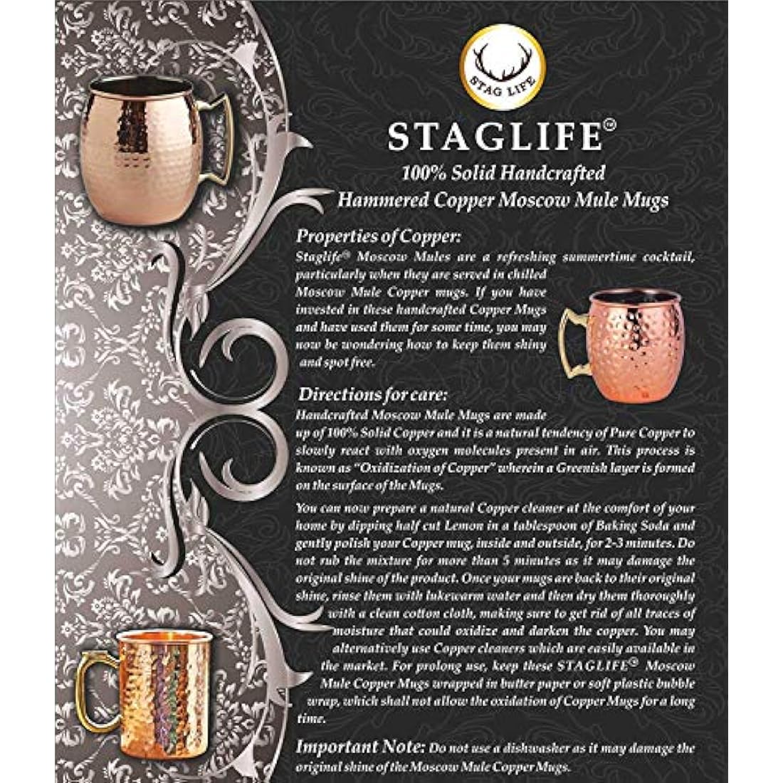 Staglife Black Copper Moscow Mule Mugs – Set of 2 Hammered 16 Oz Cups